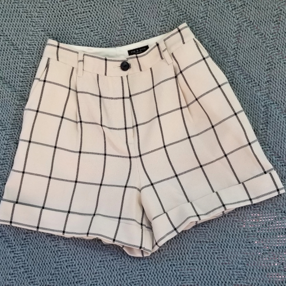 rag & bone White Windowpane High-Waist Shorts